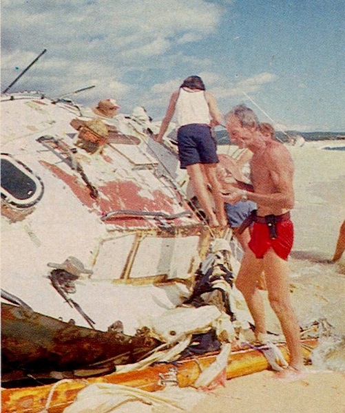 Moitessier on the beach with Joshua the morning after the storm