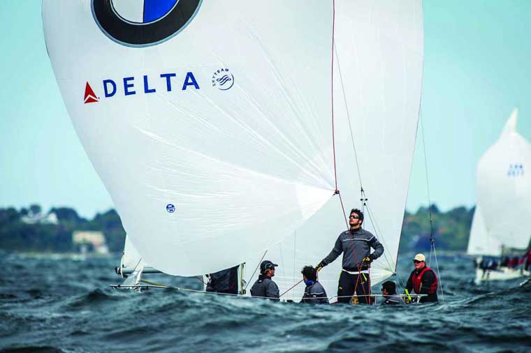 In run mode, wind flows vertically in the spinnaker, entering near the head and exiting from the foot. Photo by Paul Todd/Outside Images.